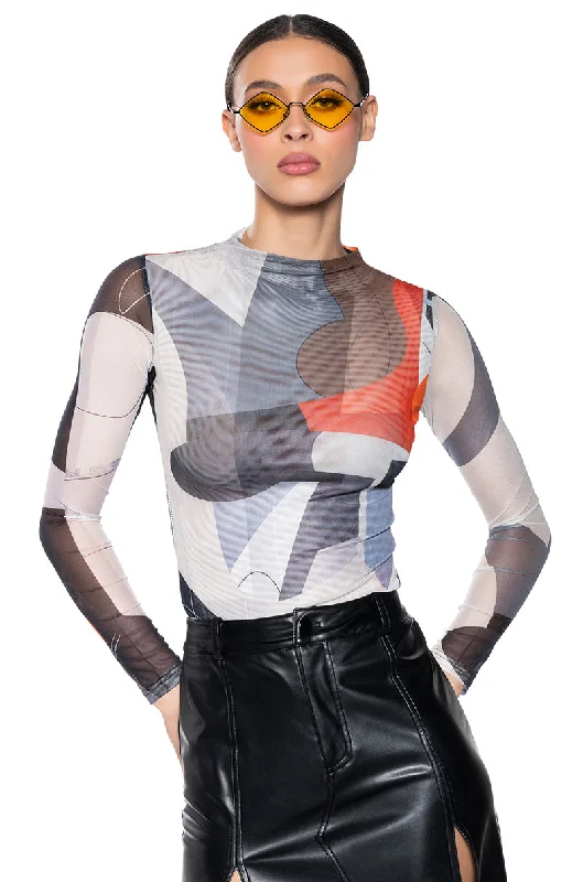 MEET ME AT THE MUSEUM LONG SLEEVE MESH BODYSUIT Elegant Long Sleeve Bodysuit