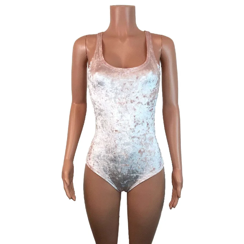 SALE - Bodysuit - Petal Pink Crushed Velvet - LIMITED SIZES Stylish Faux Leather Bodysuit