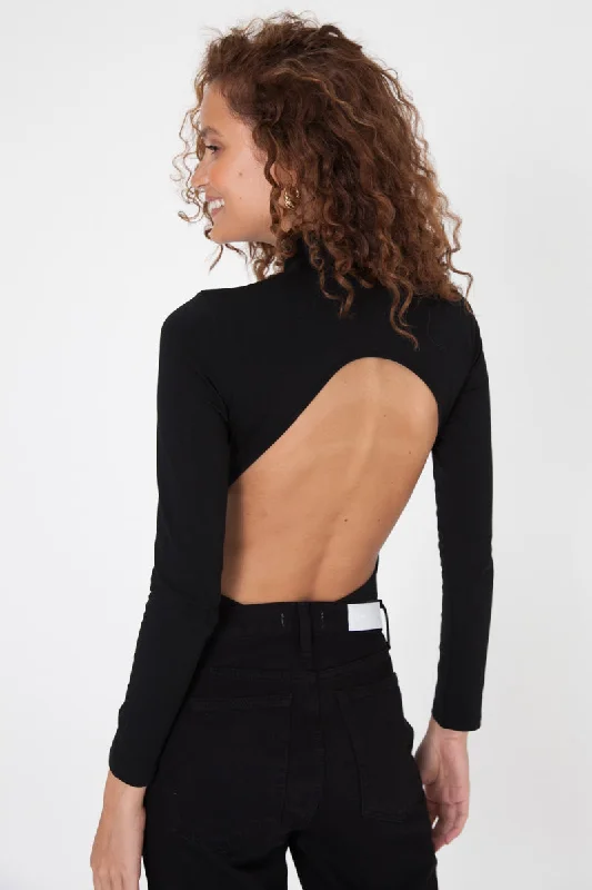 Sade Bodysuit - Black Comfortable Bodysuit with Long Sleeves