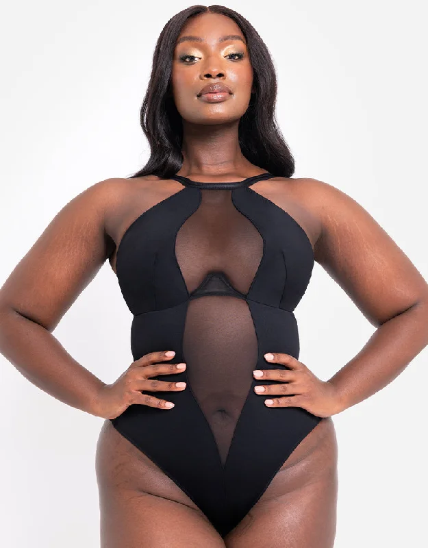 Scantilly Swerve High Neck Wired Bodysuit Black Comfortable Soft Bodysuit