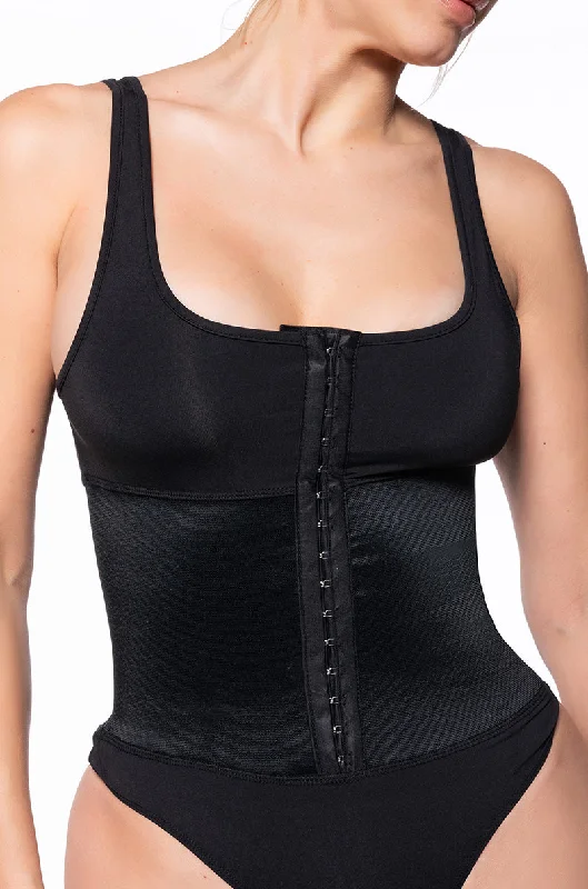 SNATCHED CORSET DETAIL SLEEVELESS BODYSUIT Trendy Bodysuit with Back Tie