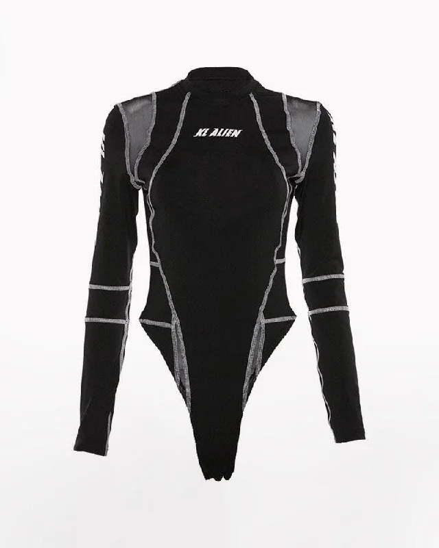 Techwear Long Sleeve Cyber Bodysuit Trendy Bodysuit with Back Tie