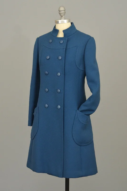 1960s Blue MOD A-Line Double Breasted Coat Soft Flannel Shacket