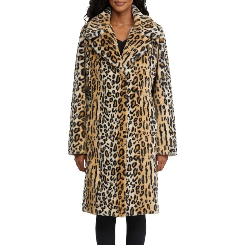 Badgley Mischka Leopard-Print Faux Fur Coat Insulated Snow Jacket