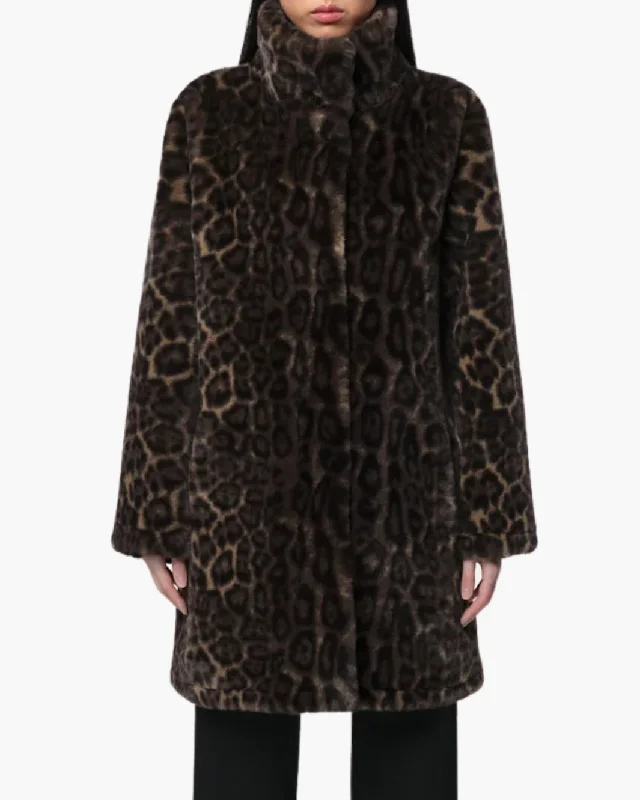 BLAIR LEOPARD MID-LENGTH COAT IN DARK LEOPARD Structured Wool Blazer