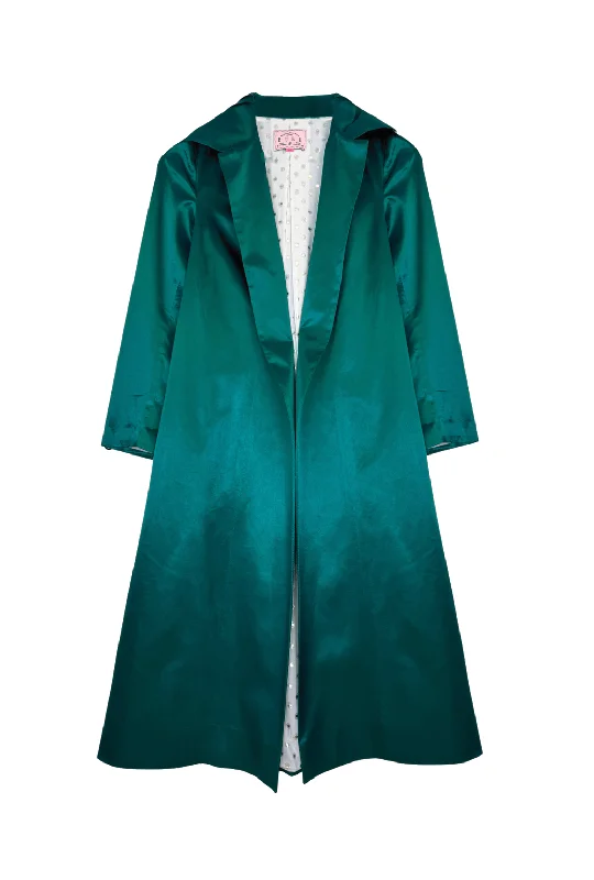 Buru + Pencil & Paper Co. Evening Coat - Green Satin Double-Breasted Trench