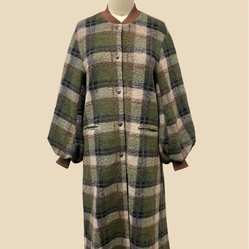 Cameron Coat | Forest Plaid Drape Front Waterfall Coat