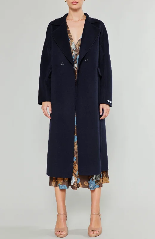 Current Air - Double Breasted Long Wool Coat Hooded Parka Coat