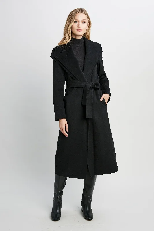 Tahari Long Double Face Wool Blend Wrap Coat Puff Sleeve Blazer