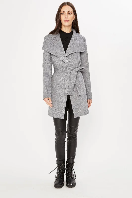 Tahari Double Face Wool Lightweight Wrap Coat Casual Open-Front Coat