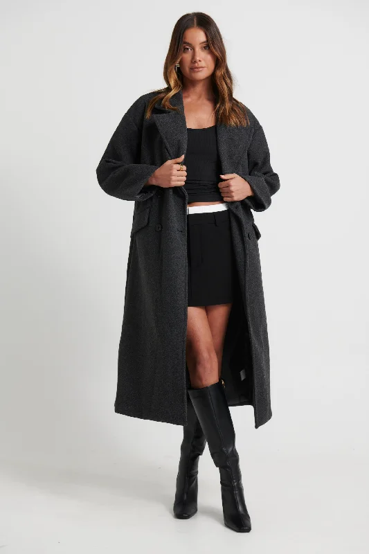 Eden Coat Charcoal Buttoned Peplum Coat