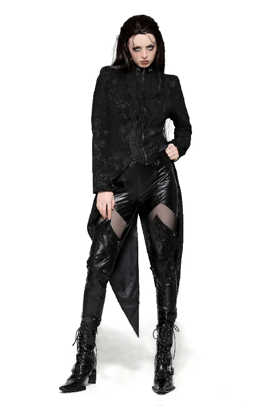 Elegant Gothic Tailcoat with Victorian Ruffled Design Open-Knit Duster Coat