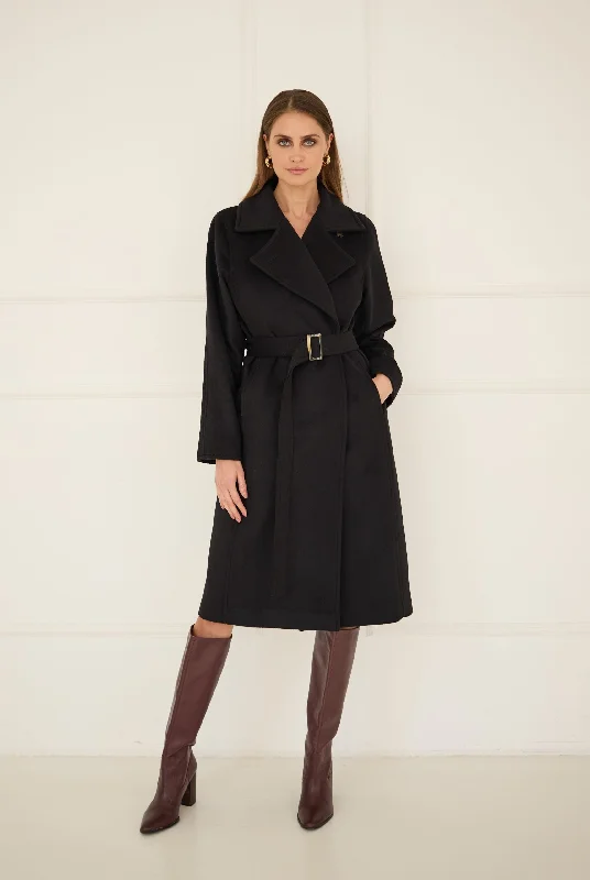 Classic Cashmere Coat Black Ruched Sleeve Blazer