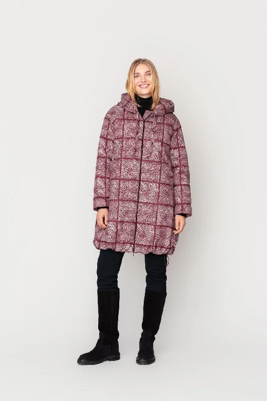 Pyry Coat Burgundy Print Quilted Hybrid Jacket