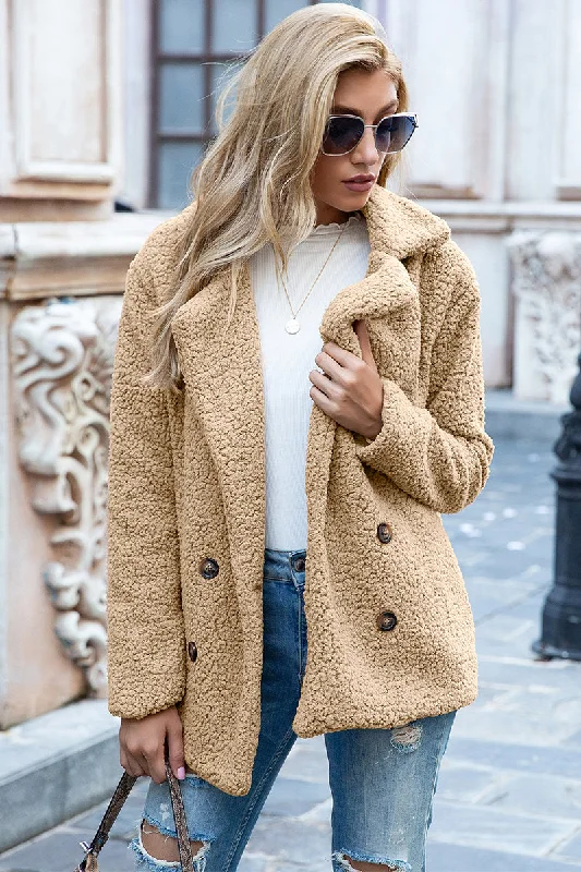 Full Size Lapel Collar Sherpa Coat Military-Inspired Jacket