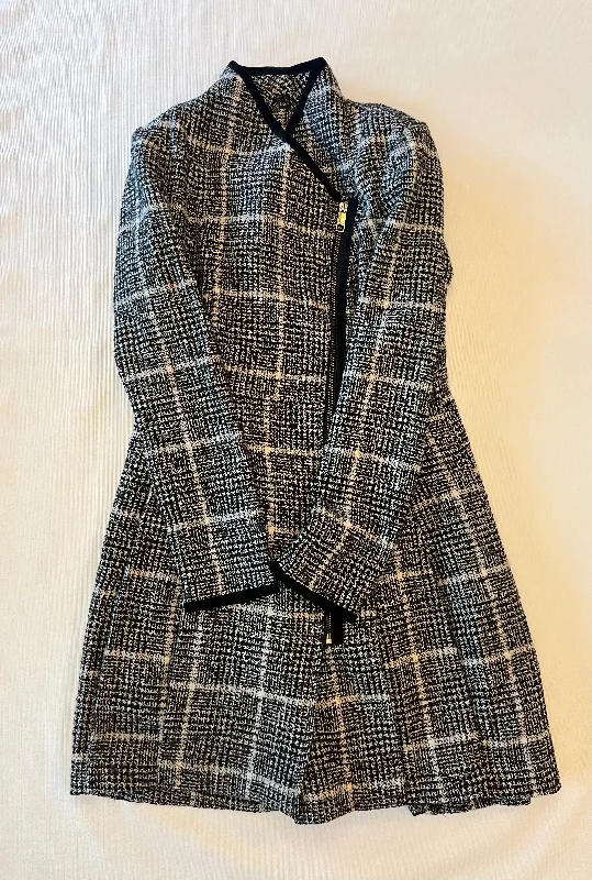 GUESS Wool Plaid Black & White Coat Women size Small Fur-Trimmed Winter Coat