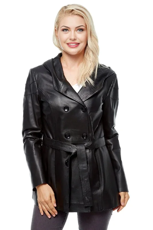 Halley Black Biker Leather Coat For Women Elegant Cape Blazer