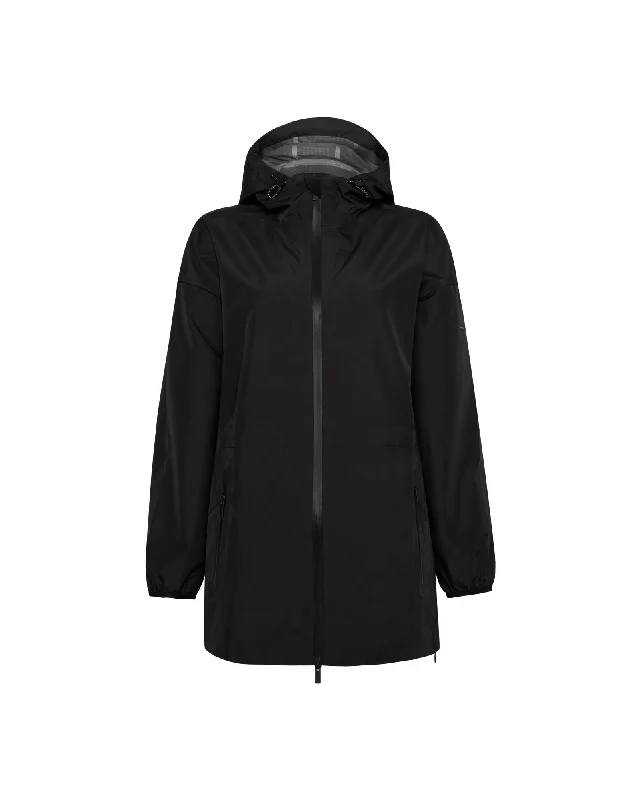 Heat-Sealed Breathable Rain Coat Female - Black Ruched Sleeve Blazer