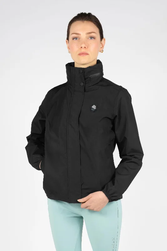 Ines Short Rain Coat - Black Zipper Front Biker Jacket