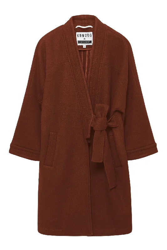 Kaia Wool Blend Twill Coat Chestnut Collared Pea Coat