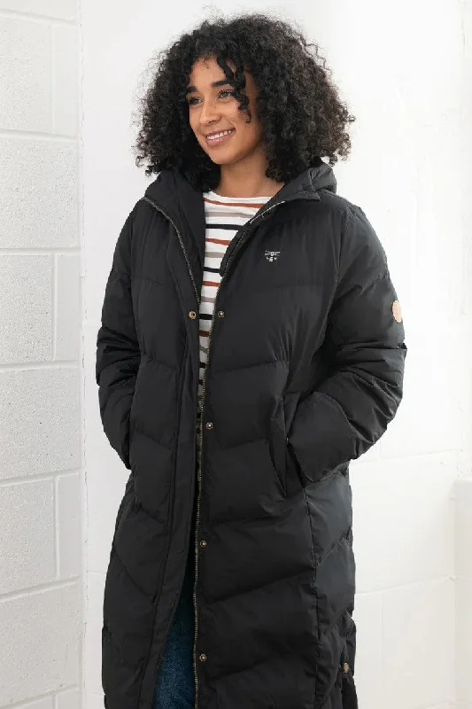 Lighthouse Ladies Relaxed Fit Long Water Repellent Savannah Padded Coat-BLACK Belted Wool Overcoat