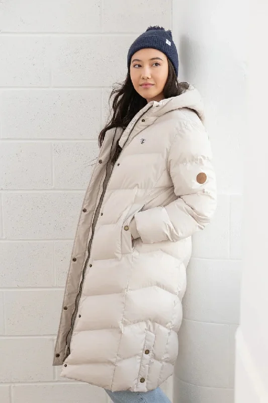 Lighthouse Ladies Relaxed Fit Long Water Repellent Savannah Padded Coat-CREAM Hooded Raincoat Women