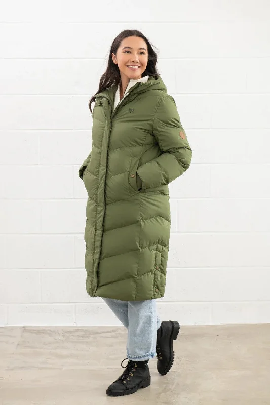 Lighthouse Ladies Relaxed Fit Long Water Repellent Savannah Padded Coat-OLIVE Lightweight Utility Jacket