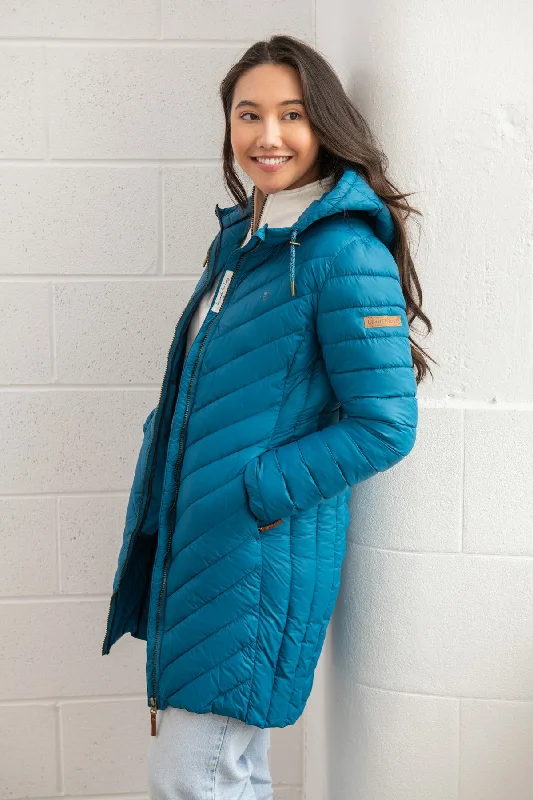 Lighthouse Ladies Water Repellent Insulated Hooded Laurel Mid Length Coat-TEAL Hooded Parka Coat