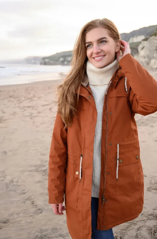 Lighthouse Ladies Waterproof Windproof Breathable Isobel 3/4 Length Coat-RUSTIC BROWN Stylish Bomber Jacket