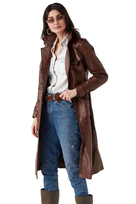 Long Brown Leather Coat For Women Knit Longline Duster