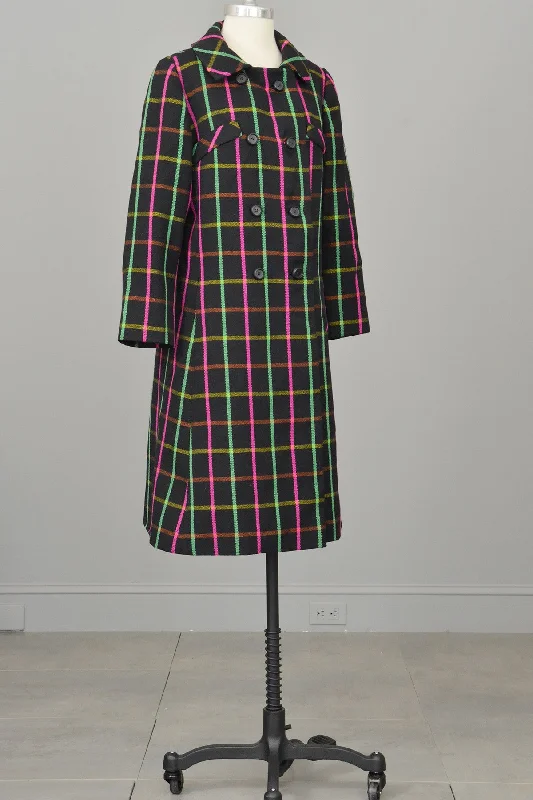 Neon Pink and Green Windowpane Mod Vintage Coat Classic Riding Jacket