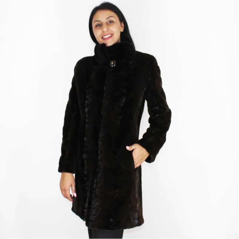 OMIKRON Ranch shaved mink pieces coat Vegan Leather Trench