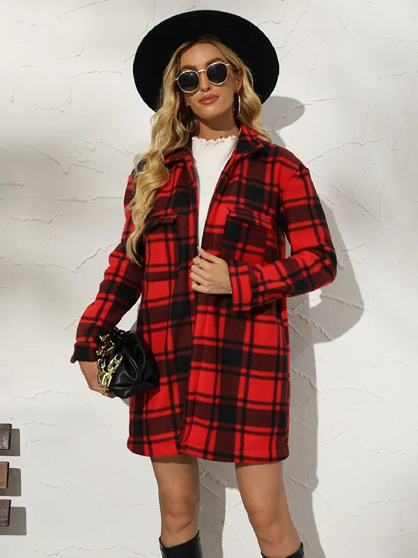 Plaid Collared Longline Coat Draped Longline Jacket