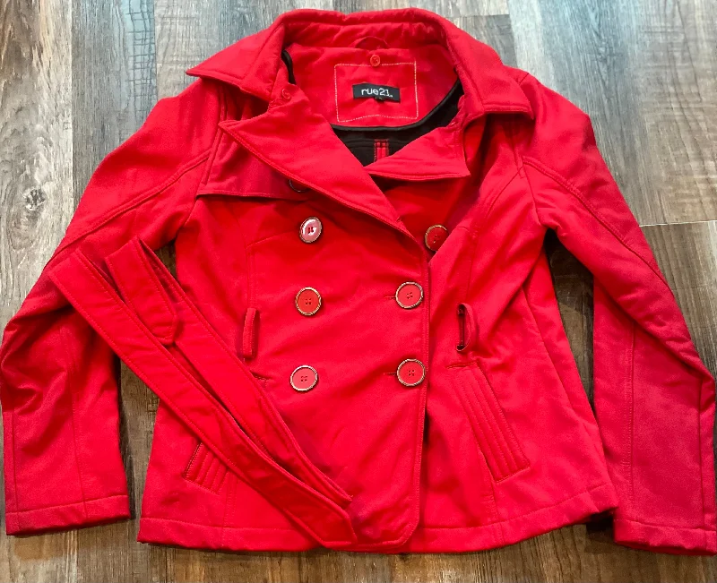 Rue21 Red Women’s Coat w/waist Tie size Medium Collared Pea Coat