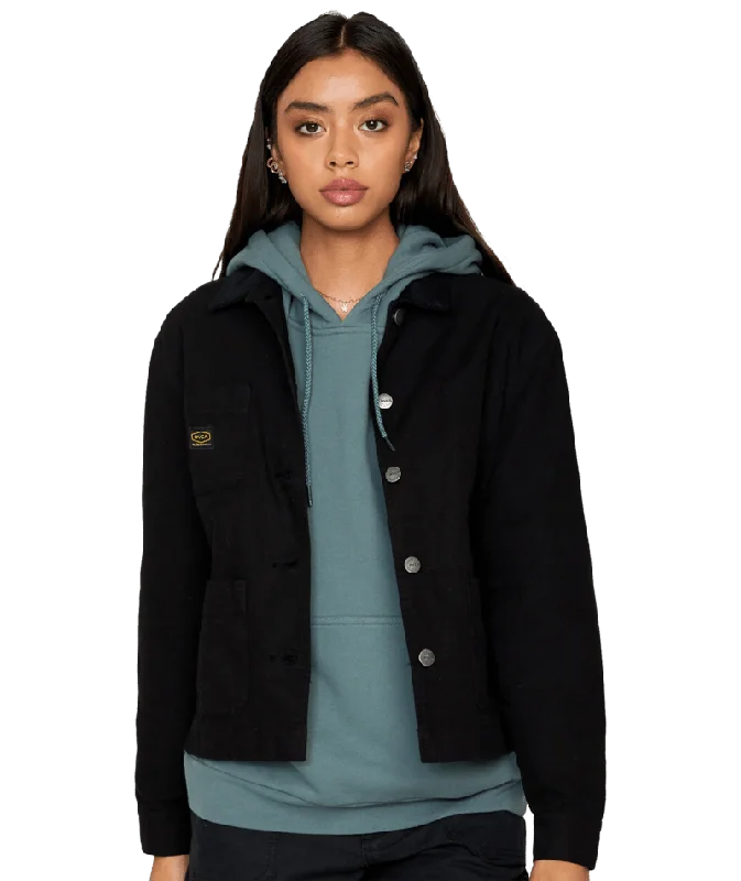 RVCA Women's Recession Chore Coat True Black Puff Sleeve Overcoat