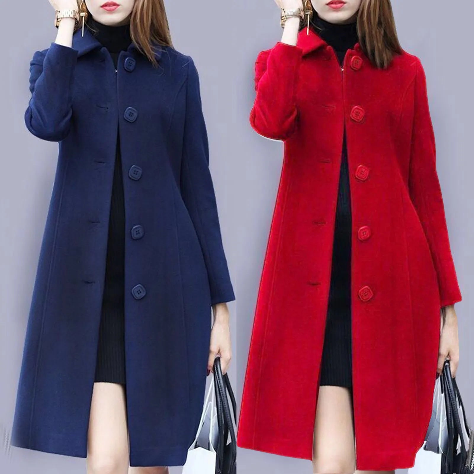 S-4XL Autumn Women Coat Mid-Length Elegant Wool Jacket