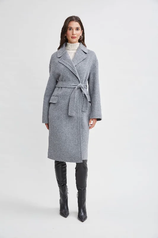 Tahari Long Double Face Wool Blend Stitched Wrap Coat Button-Up Cardigan Coat