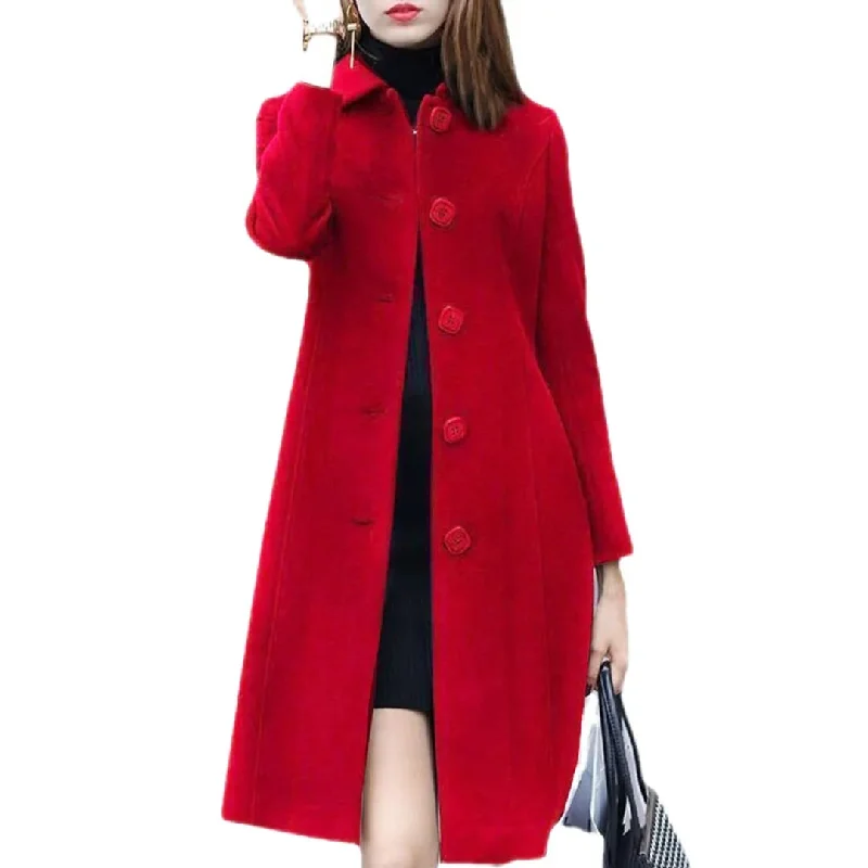 Single Breast Woolen Long Coat Classic Trench Coat