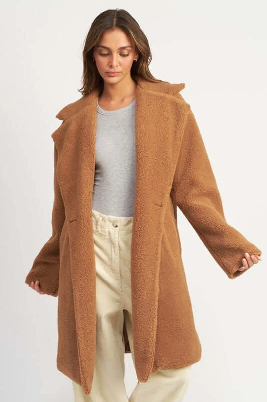 Brown Teddy Bear Coat Structured Wool Blazer