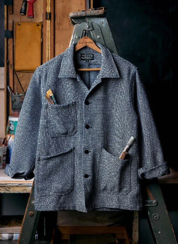 the painters coat in indigo cream sashiko Warmth-Enhanced Parka