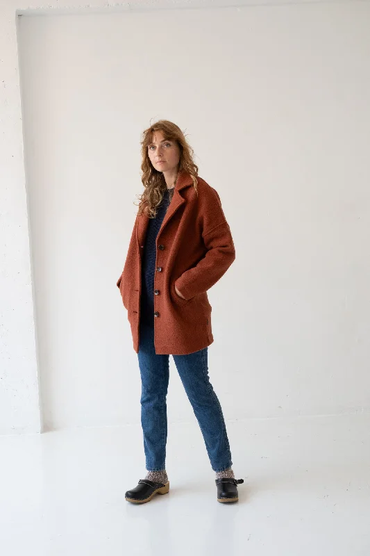 Tad Chunky Wool Coat in Poppy Red Relaxed Fit Blazer