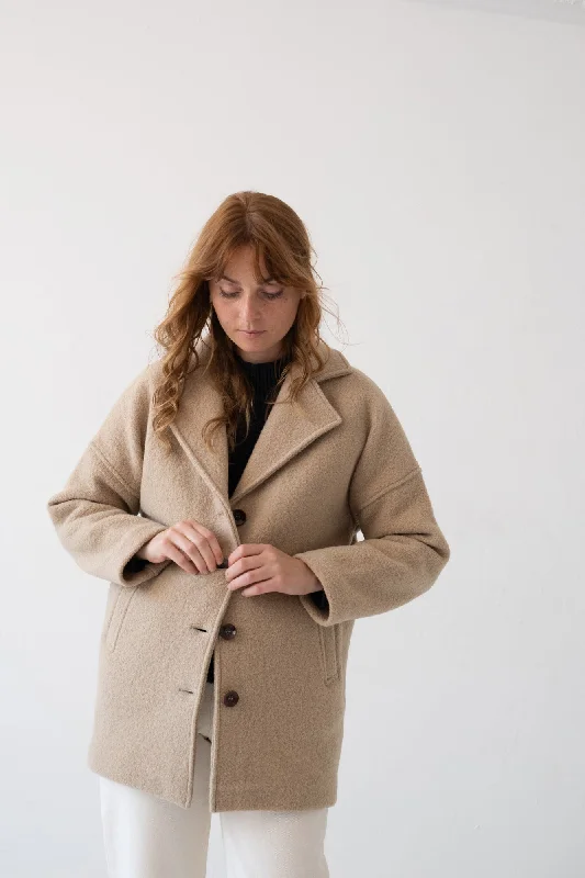 Tad Coat 100% Merino Wool in Magnolia Beige Casual Open-Front Coat