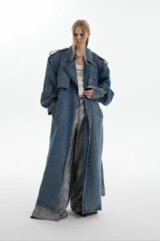 Washed Double-Breasted Denim Coat Lightweight Windbreaker