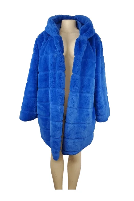 Fashionable women's royal blue furry coat size XL Draped Collar Cardigan