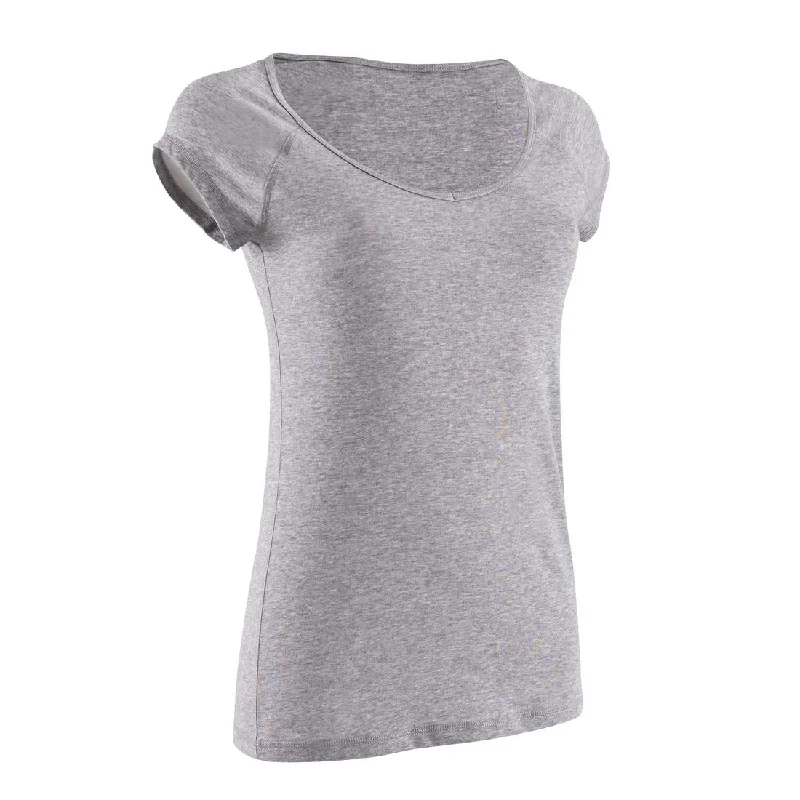 500 Women's Slim-Fit Pilates & Gentle Gym T-Shirt - Mottled Grey Cashmere Blend Cotton Blend Poly Blend