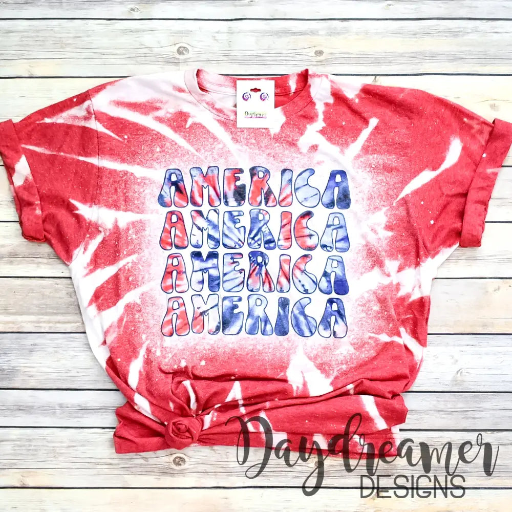 America Tie Dye Bleached Tee Silk Blend Satin Velvet