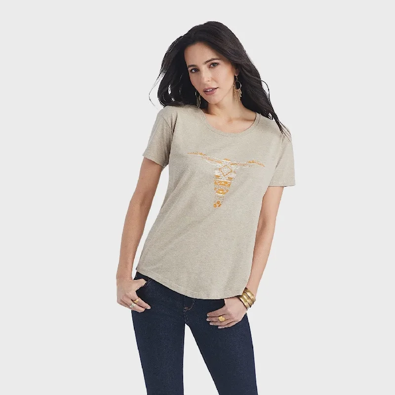 Ariat Blanket Skull Tee - Oatmeal Heather Collared Crew Neck Turtle Neck