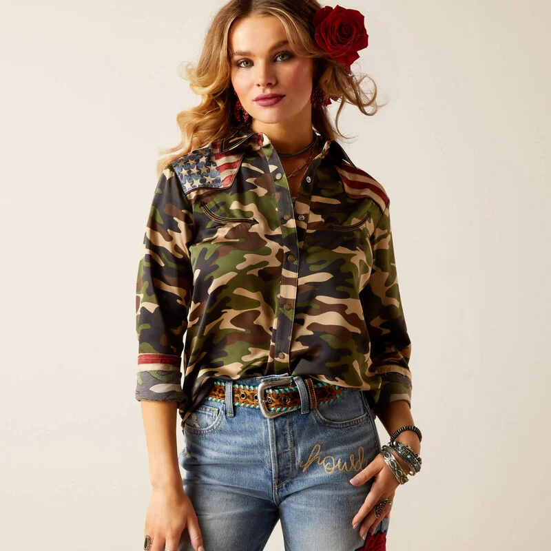 Ariat Women's Camo Pride Rodeo Quincy Shirt Striped Floral Plaid