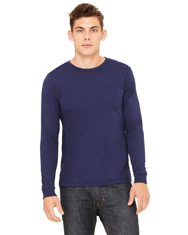 Bella+Canvas Long Sleeve Jersey T-Shirt | Navy Triblend Seamless Knitted Crochet