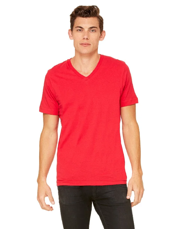 Bella+Canvas Unisex V-Neck T-Shirt | Red Hooded Caped Shawl Collar